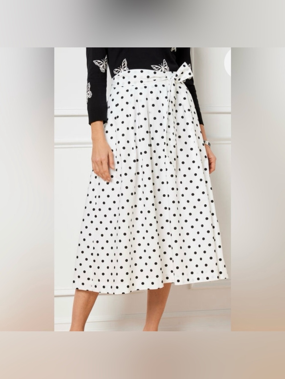 Talbots Plus Black and White Polka Dot Cotton A-Line Skirt Size 20W